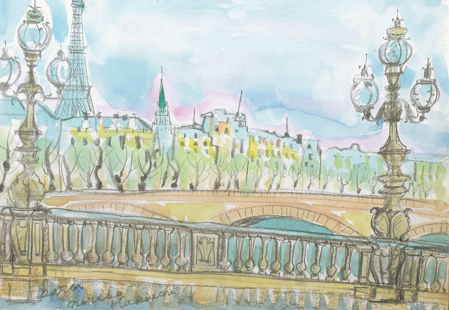 ラフルスキー　パリのアレクサンドル3世橋」6F真作油彩　版画の巨匠展選出最終値下